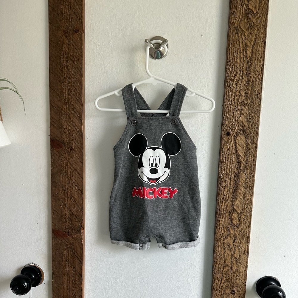 New Disney Mickey Mouse 3-6M French Terry Short Overalls
New without tags